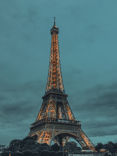 Gray clouds under the Eiffel Tower
